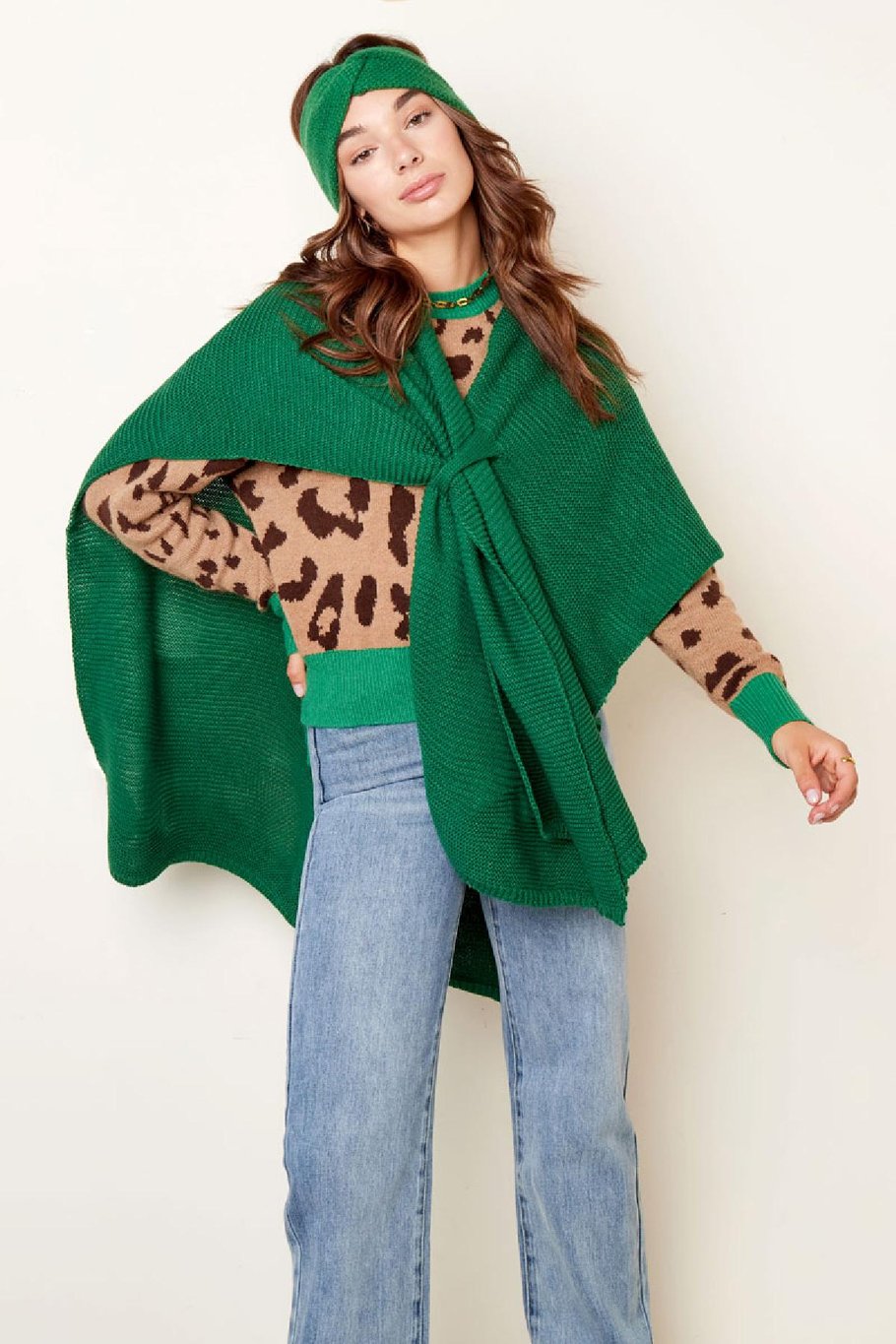 Shawl knitted with loop brown Acrylic Picture4